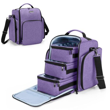 BAFASO Nail Polish Organizer Holds 72 Bottles (15ml - 0.5 fl.oz), Large Nail Polish Case with 3 Removable Pouches and Multiple Storage Sections (Patented Design), Purple