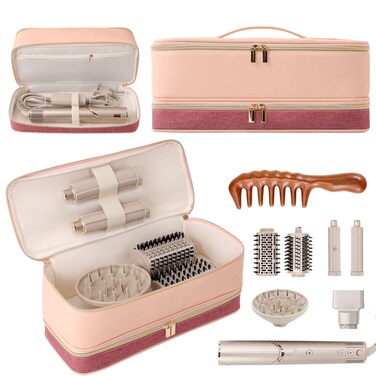 Travel Carrying Case for Dyson Shark Flexstyle Revlon Hair Dryer Airwrap, Portable Dyson Airwrap Travel Case, Shark Hair Tools Storage Bag for Airwrap Styler and Attachments, Pink and Crimson