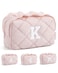 BAGSMART Small Makeup Bag, Travel Personalized Initial Cosmetic Bags for Women, Pink Makeup Pouch, Make up Organizer Case, Puffy Pouch Purse, Travel Essentials, Toiletries Accessories Brushes(K, Pink)
