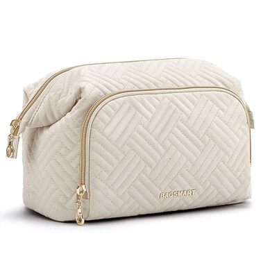 BAGSMART Travel Makeup Bag, Cosmetic Bag Make Up Organizer Case,Large Wide-open Pouch for Women Purse for Toiletries Accessories Brushes