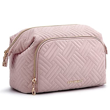 BAGSMART Travel Makeup Bag, Cosmetic Bag Make Up Organizer Case,Large Wide-open Pouch for Women Purse for Toiletries Accessories Brushes