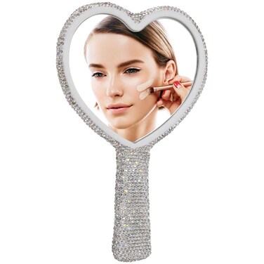 Baluue Rhinestone Heart Mirror - Cute Lash Travel Mirror for Women &amp; Girls