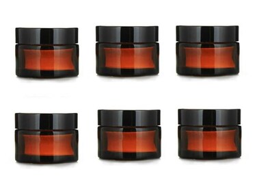 6PCS 10ml Amber Glass Jars Empty Small Round Jars Vials Pot with White Inner Liners Travel Cosmetic Makeup Face Cream Lotion Balm Ointment Sample Container Storage