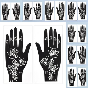 16 Sheets Temporary Henna Tattoo Kit Reusable Tattoo Stencils Sets Indian Arabian Temporary Tattoo Templates Kits for Body Hand Art for Women Girls and Kids