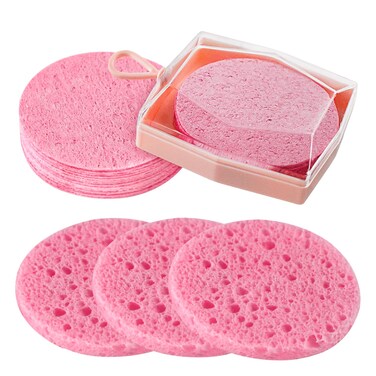 Facial Sponges with Case for Travel,Compressed Facial Sponges,100% Natural Cellulose Facial Cleansing Sponges Pads Exfoliating Sponges for Cleansing,Pore Exfoliating,Makeup Removal（Pink）