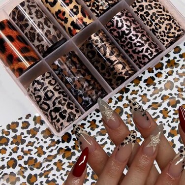 Leopard Print Nail Foils Transfer Nail Art Cheetah Print Nail Art Foil Stickers Winter Nail Art Decorations Laser Starry Sky Paper Manicure Accessories for Women Nails Art Design Decoration 1 Box