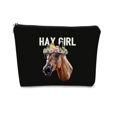 Funny Hay Girl Horse Sunglasses Hey Farm Flowers Cosmetic Bag Makeup Bag Best Gift Idea for Horse Lovers Girls Women,Horse Owners Gifts,Birthday Christmas Valentine's Day Gift