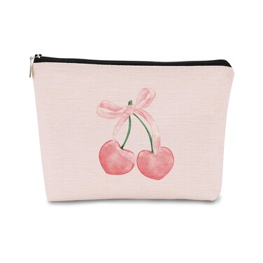 Pink Coquette Cherry Bow Aesthetic Makeup Cosmetic Bag, Cute Makeup Bag, Trendy Preppy Makeup Bag, Preppy Stuff, Preppy Gifts, Coquette Stuff, Pink Makeup Pouch