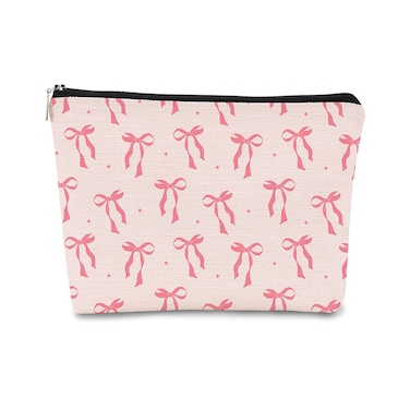 Coquette Pink Bow Makeup Bag,Aesthetic Cosmetic Bag, Cute Makeup Bag, Pink Makeup Bag, Trendy Preppy Makeup Bag, Preppy Stuff, Preppy Gifts, Coquette Stuff, Pink Makeup Pouch, beige