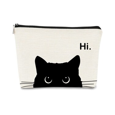 Cat Makeup Bag,Cute Makeup Bag,Cat Lover Gifts For Women,Black Cat Gifts,Hi Cat Kitty Kitten Cats Cosmetic Bag Zipper Travel Toiletry Bag,Teen Girl Gifts,Cat Purse，Birthday Gift