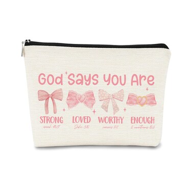 God Says You are Preppy Stuff Pink Coquette Bow Makeup Bag, Coquette Accessories,Christian Gifts for Women, Cute Bag, Trendy Makeup Bag, Preppy Christmas Stuff,Cute Makeup Pouch