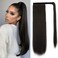 BARSDAR Straight Ponytail Extension - 20 Inch Long Straight Wrap Around Ponytail for Women Clip in Ponytail Hair Extensions Synthetic Brown Hair Pony Tails Hairpieces Daily - Dark Brown