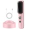 Cordless Hair Straightener,Portable Straightening Brush for Travel,with LED Temperature Display,Mini Ionic Hot Comb Straightener for Madam,with Wireless Charging Base,Pink Colour.