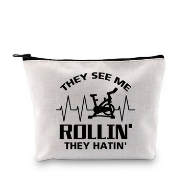 BDPWSS They See Me Rollin They Hatin Spin Class Gift Cycling Lovers Gift Funny Spinning Gym Makeup Bag Workout Fitness Gift (Rolling spin bag)