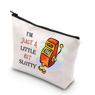 BDPWSS Funny Gambling Makeup Bag Casino Lover Gift I'm Just a Little Bit Slotty Slot Machine Zipper Pouch For Gambler Gift (Just Slotty)