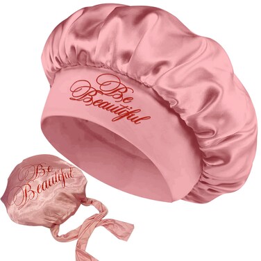 Bonnet for Women, bonnet with tie women girls night bonnnts,sleeping bonnets,bonnets for natural curly,bonnets for braids,adjustable bonnets with tie (pink)