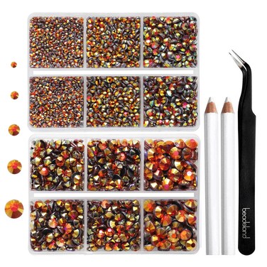 6736pcs Hotfix Rhinestones Flatback, Orange AB Rhinestones for Crafts Clothes Mixed 5 Sizes, Hotfix Crystals with Tweezers and Wax Pencil Kit, SS6-SS30, Hyacinth AB