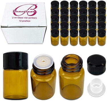 Beauticom 2ML Amber Glass Vial 144 Pieces with Orifice Reducer and Dropper Top