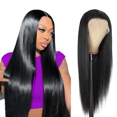 Beauty Queen 16A Straight Lace Front Wigs Human Hair 13x4 HD Lace Wigs Pre Plucked 180 Density 20 Inch Straight Human Hair Wigs Brazilian Remy Human Hair Frontal Wig for Women Natural Black Color