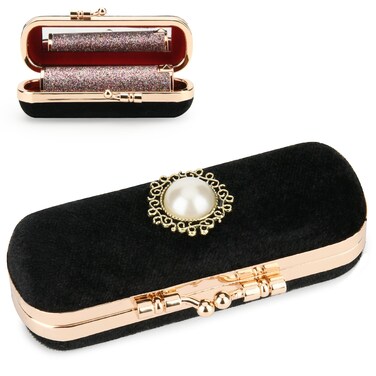 Beautyflier Lipstick Case with Mirror, Retro Lipstick Box Lip Balm Organizer Bag, Fashion Cosmetic Lipstick Travel Case, Women's Portable Lipstick Pouch Travel Cosmetic Case (Black, Velvet)