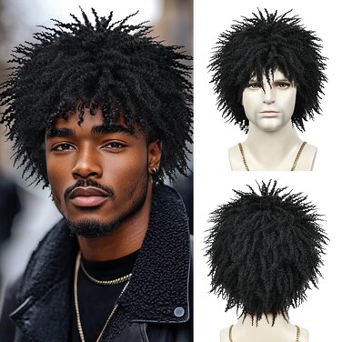 BECUS Short Braided Wigs for Black Women Dreadlock Wig Men Brown Curly Wigs Halloween Cosplay