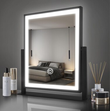 Beelux Hollywood Style Vanity Mirror - 12 in Black Makeup Mirror with Light, Dimmable Lights, Smart Control, Adjustable Warm White/Natural/Daylight, 360&deg;Rotation for Makeup Enthusiasts