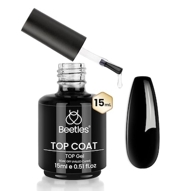 beetles Gel Polish 15ml/0.51fl oz No Wipe Top Coat, High Gloss Shiny Long-Lasting Clear Gel Top Coat, Soak Off Nail Lamp Nail Gel, Home DIY Professional Manicure and Nail Salon Gift for Women