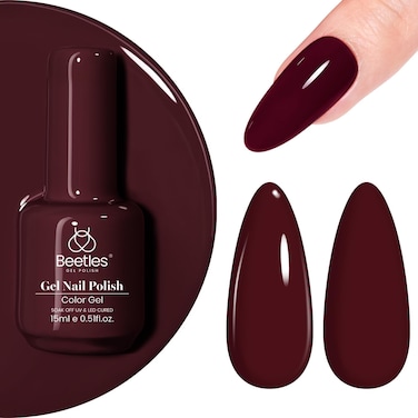 beetles Burgundy Red Gel Polish- 1Pcs 15ml Maroon Red Brown Gel Nail Polish Dark Red Gel Polish Nail Polish Salon DIY UV Lamp Soak Off at Home Nails