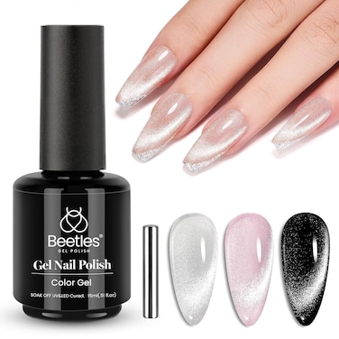 Beetles Cat Eye Gel Nail Polish 15ml Gel Polish Soak Off UV LED Nail Lamp 1 Color Silver Shimmer Velvet Gel Nail Polish Nail Art Manicure Salon DIY Home