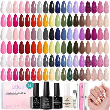 beetles Gel Polish 44 PCS Gel Nail Polish Set-36 Colors Nail Polish Set Base Coat Glossy Matte &amp; Glitter Top Coat Colorful Muse Collection Nude White Pink Red Blue Gel Gift for Women &amp; Girls