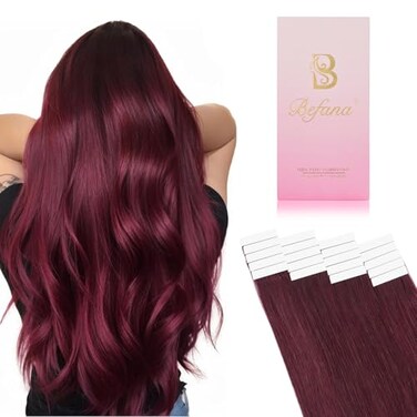Burgundy Tape in Hair Extensions Human Hair,18 inches 20 Pcs Dark Red Seamless Real Human Hair Extensions,Silky 50g #99J Straight