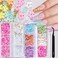 BELICEY 3D Colorful Flower Nail Charms 2 Boxes Acrylic Flowers Nail Art Decals Charms with Pearls Metal Golden Beads Spring Flowers for Nail Art DIY Crafts Accessories