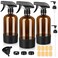Amber Glass Spray Bottles 3 Pack, 16 oz Glass Spray Bottles for Cleaning, Plants, Essential Oils, Hair Care, Refillable Empty Spray Bottle with Adjustable Nozzle for Squirt and Mist