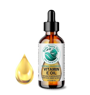 Bella Terra Oils - Organic Vitamin E Oil 2 oz - Derived from Organic Wheat Germ, D-Alpha Tocopherol Essence, Infused with Antioxidants &amp; Fatty Acids, Ultimate Face &amp; Skin Elixir