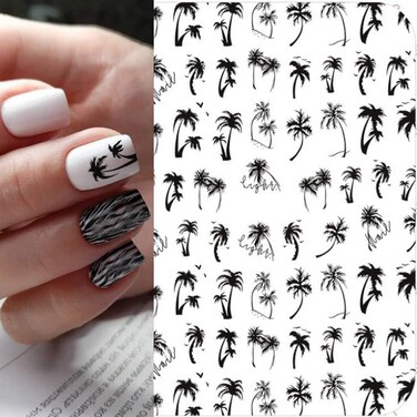 2pcs Nail Tropical Style Palm Summer Tree 3D Nail Stickers self-Adhesive Coconut Tree Manicure DIY Beauty Black Palm Tree Nail Stickers 3D Nail Decor Decal 2024 Beach Nail Decals