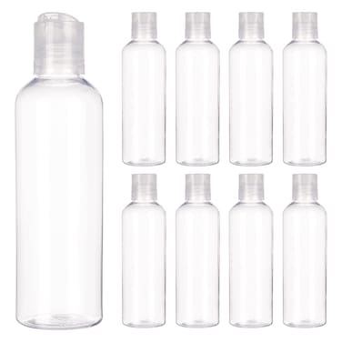 BENECREAT 8 Pack 6.7oz PET Plastic Bottles Clear Refillable Bottles with Press Disc Flip Cap for Shampoo, Lotions, Creams