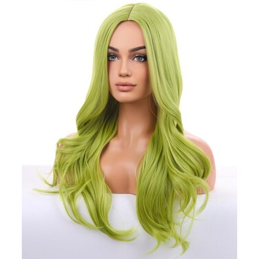 BERON Green Wigs Long Wavy Wig for Women Natural Curly Light Colored Heat Resistant Synthetic Hair Wigs for Cosplay Party Daily or Used