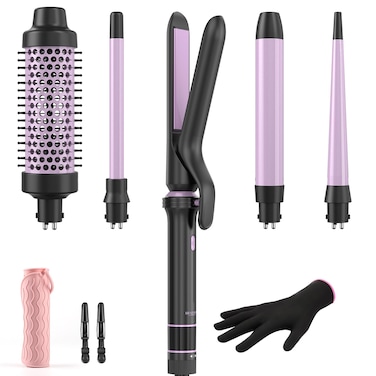 BESTOPE PRO Curling Iron Set, 5 in 1 Curling Wand with Thermal Brush, Flat Iron Hair Straightener, 3 Ceramic Curling Irons (0.35 "-1"), 13 Adjustable Temps Hair Curler Waver, Anti-Scald Mat &amp; Clips