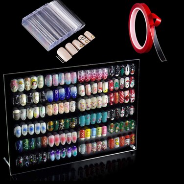 1PCS Transparent Acrylic Nail Art Display Holder, BetterJonny 50PCS Nail Stand with 3M Double Sided Tape for Professional Salon False Nail Sample Display