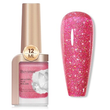 Glitter Nail Polish 12ML Quick Dry Nail Polish Shimmer Holographic Long Lasting Nails Iridescent Fingernail Polish Reflective Nail Lacquer Sparkle Color Nail Art for Beginner-1PC