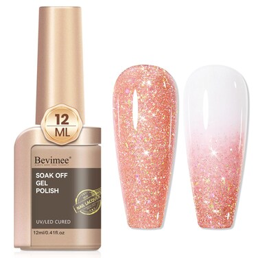Glitter Gel Polish 12ML, Holographic Shimmer Glitter Rose Gold Nail Polish Gel Flash Dimond Sparkly Shiny Soak Off UV Gel for Nail Art Manicure and Pedicure at Home