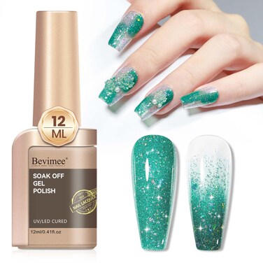 Glitter Gel Nail Polish Christmas Green 12ML, Holographic Shimmer Gel Polish Flash Dimond Nails Reflctive Gel Polish Sparkly Soak Off UV Gel for Nail Art Manicure and Pedicure at Home