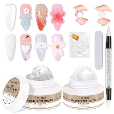 18g Solid Builder Gel for Nails 15g 3D Nail Sculpting Gel for Nail Art, Clear Non-Stick Hand, Hard Gel For Nail Modeling, Sculpture, Nail Extension UV/Led Manicure DIY At Home