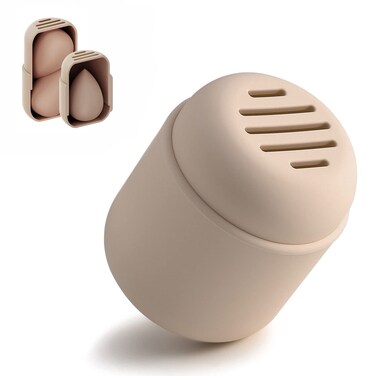 BEZOX Makeup Sponge Holder, Silicone Beauty Sponge Case with Double-Sided Vent Design for Quick Drying, Compact Travel Essentials Make Up Puff Blender Container - Khaki