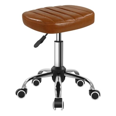 Minimalist Square Swivel Stool with Wheel for Work SPA Shop Massage Height-Adjustable and Cost-Effective Rolling Stool Chair (Brown)