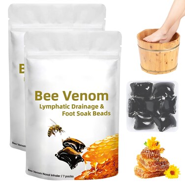 Lukmlca Bee Venom Lymphatic Drainage Foot Soak Beads, Luklmca Bee Venom Foot Soak Beads, Herbs Cleansing Foot Soak Beads(2Pack (14 PCS))