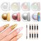8Pcs Chrome Nail Powder BISHENGYF: Rose Gold Super Mirror Effect Nail Chrome Powder White Pearl Chrome Nail Powder with 1Pcs Silicone Nail Brush for Gel Nails DIY Gift for Women