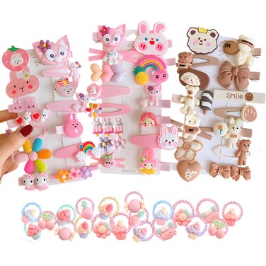 62PCS Girl Hair Clips, Hair Accessories for Girls, Toddler Hair Clips, Clips for Kids, Toddler Barrettes, Flower Rainbow Candy Fruits Set, Hair Pins for Girls Baby