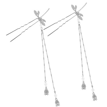 2Pcs Dragonfly Tassel Hair Sticks Elegant Chinese Hair Chopsticks for Buns Vintage Hair Accessories for Long Hair Hair Forks for Women