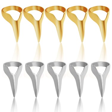 BLMHTWO Braiding Aid Set - 10 Sectioning Rings with Pointed Styling Tools, 5 Golden and 5 Silver Metal Finger Stitch Tools for Hair Stylists and Beginners